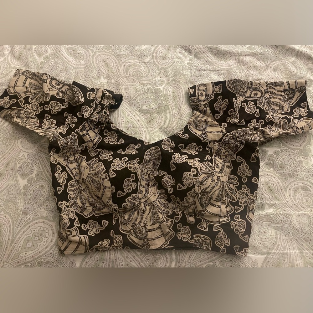 Black Patterned Saree/Lehenga Blouse or Crop Top
